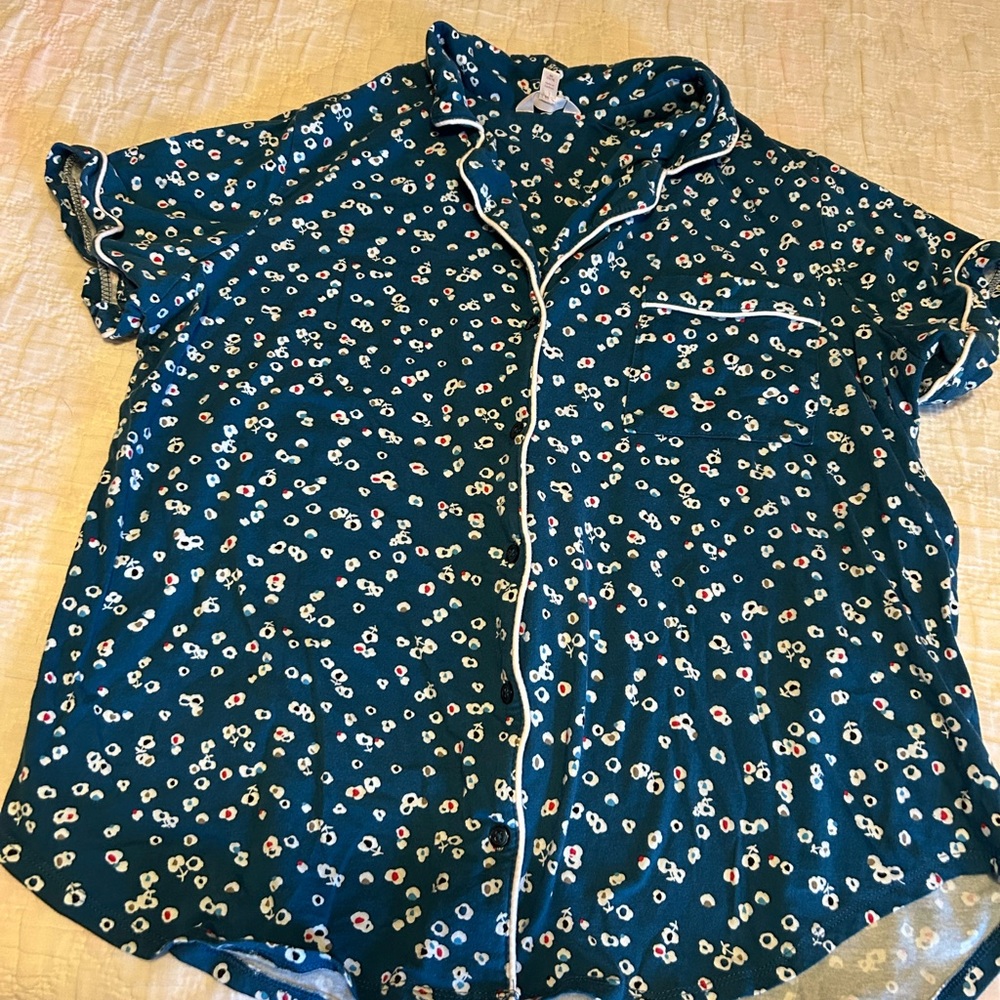 Dark Teal Floral Button-Up Pajama Top Secret Treasures Women’s XL